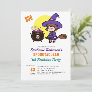 Niedliches Halloween Spooky Hexensche Kindergeburt Einladung