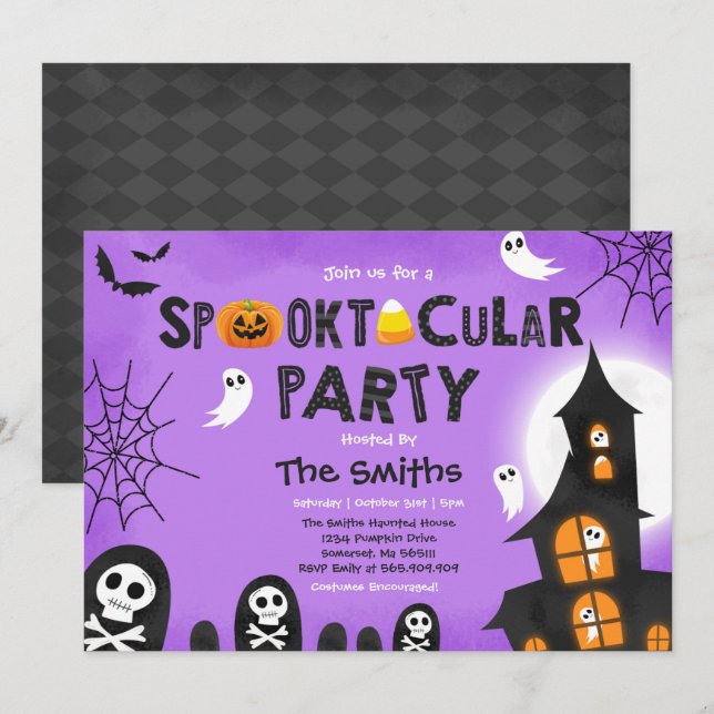 Niedliches Halloween-Spuk Haus Einladung (Vorne/Hinten)