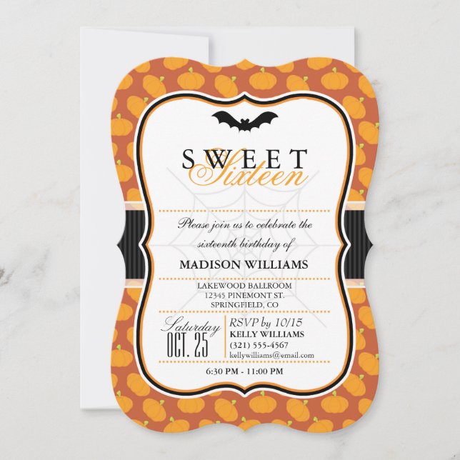 Niedliches Halloween Thema Sweet 16 Party Einladun Einladung (Vorderseite)