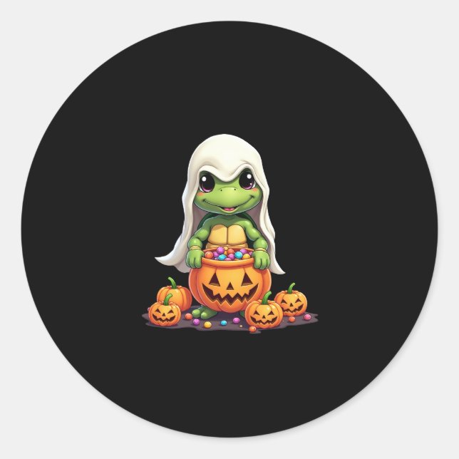Niedliches Halloween Turtle Ghost mit Candy (1) Runder Aufkleber (Vorderseite)