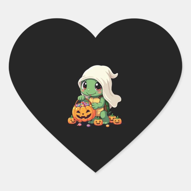 Niedliches Halloween Turtle Ghost mit Candy (3) Herz-Aufkleber (Vorderseite)
