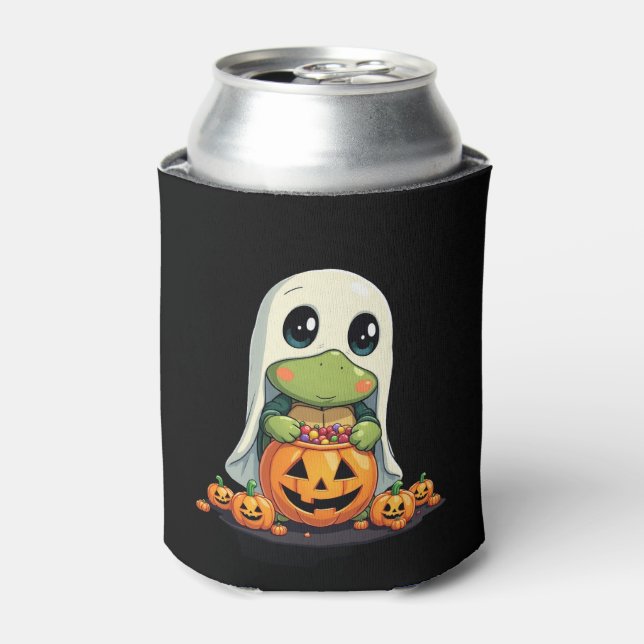 Niedliches Halloween Turtle Ghost mit Candy (5) Dosenkühler (Kanne Vorderseite)