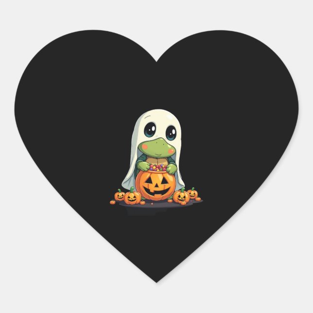 Niedliches Halloween Turtle Ghost mit Candy (5) Herz-Aufkleber (Vorderseite)