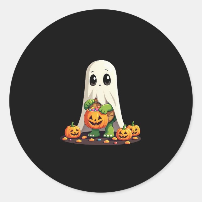 Niedliches Halloween Turtle Ghost mit Candy (6) Runder Aufkleber (Vorderseite)