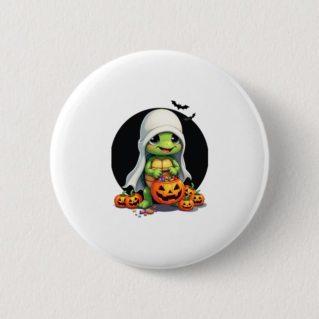 Niedliches Halloween Turtle Ghost mit Candy (7) Button (Vorderseite)