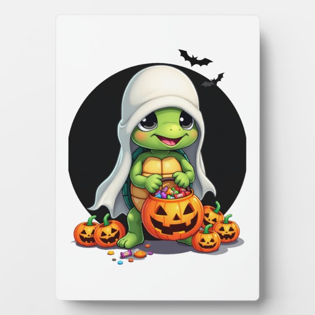 Niedliches Halloween Turtle Ghost mit Candy (7) Fotoplatte (Vorderseite)