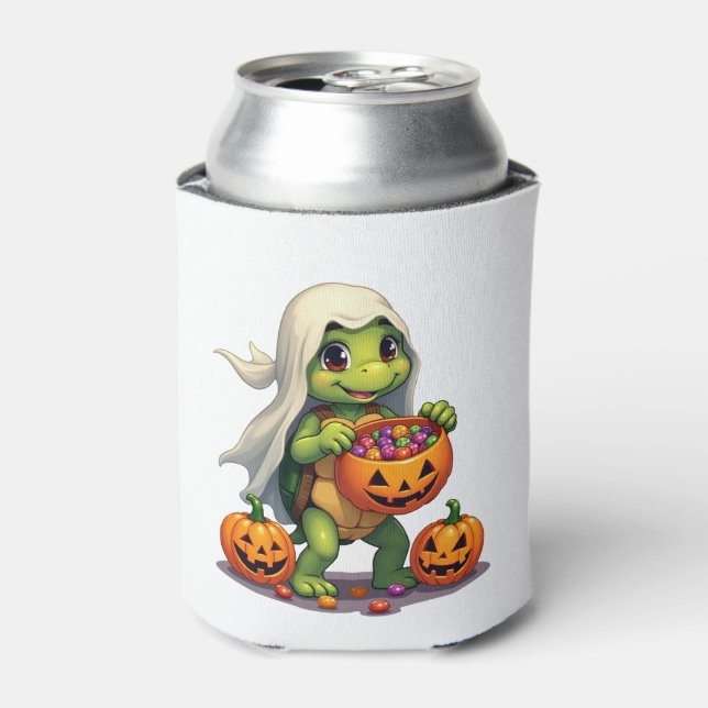 Niedliches Halloween Turtle Ghost mit Candy (8) Dosenkühler (Kanne Vorderseite)