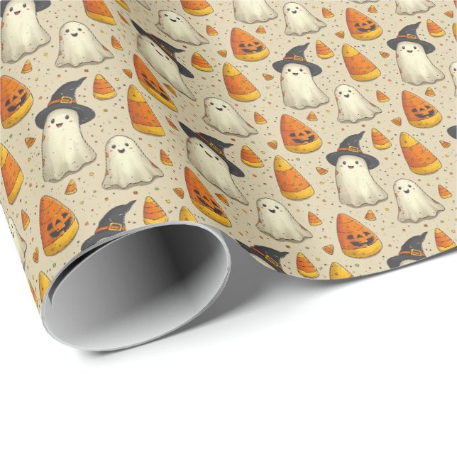 Niedliches Halloween-Wrapping Paper Geister Kinder Geschenkpapier (Rolleneckpunkt)