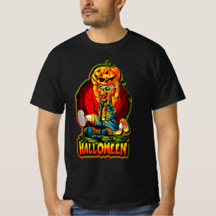 Niedliches Halloween-Zombie-Monster läuft mit Kürb T-Shirt