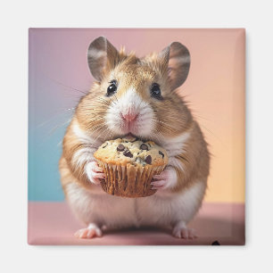 Niedliches Hamster mit Schokolade Chip Muffin Past Magnet