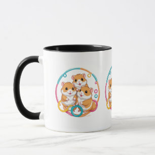 Niedliches Hamster-Trio in farbenfrohen Ringen Tasse