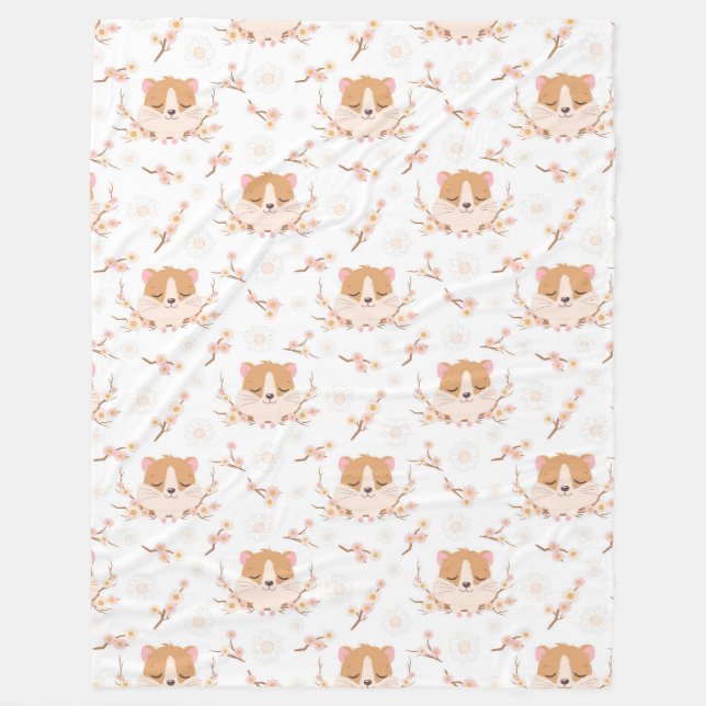 Niedliches Hamstergesicht und rosa Blume Muster Fleecedecke (Vorderseite)