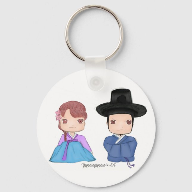 Niedliches Hanbok-Paar Schlüsselanhänger (Vorderseite)