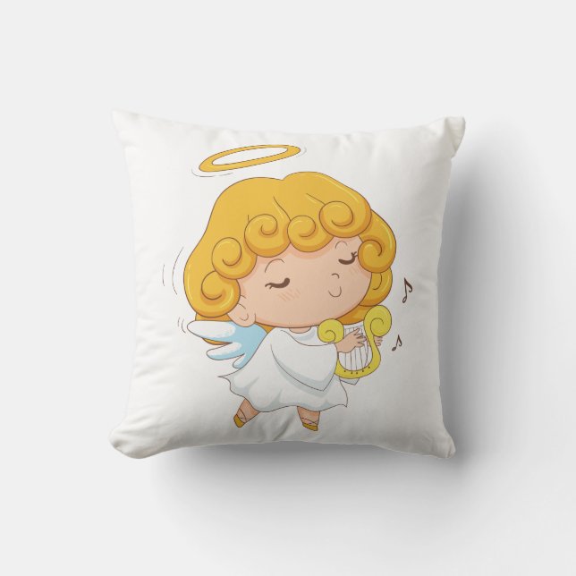 Niedliches Handgezeichnetes Angel Kissen (Vorderseite)