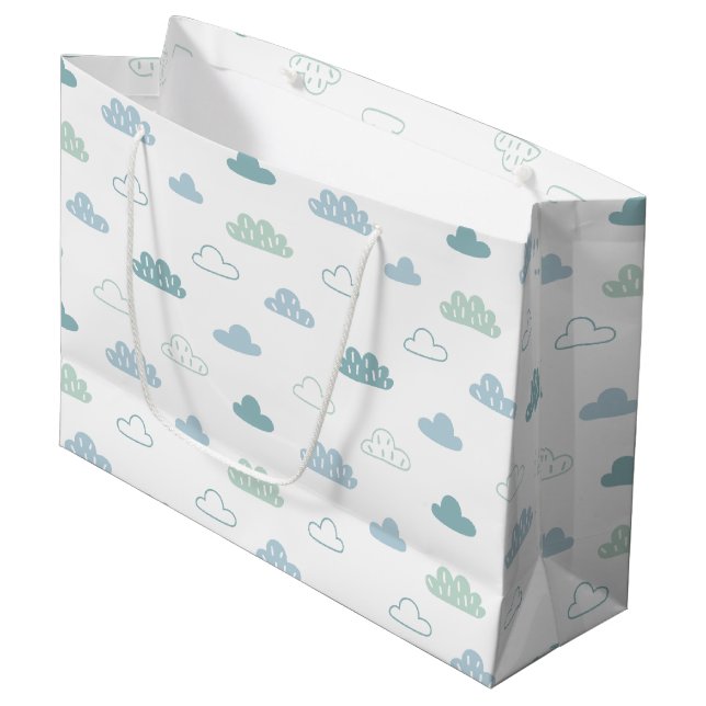 Niedliches handgezogenes Wolkenmuster Große Geschenktüte (Vorderseite Schrägansicht)