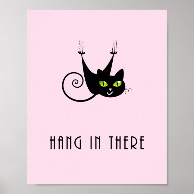 Niedliches Hängen in der Schwarzen Katze Grün Auge Poster (Vorne)