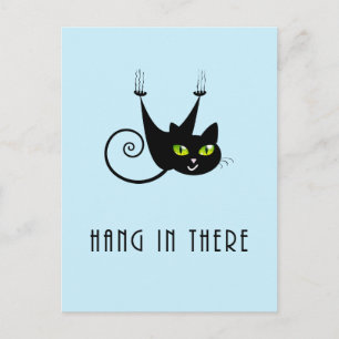 Niedliches Hängen in der Schwarzen Katze Grün Auge Postkarte