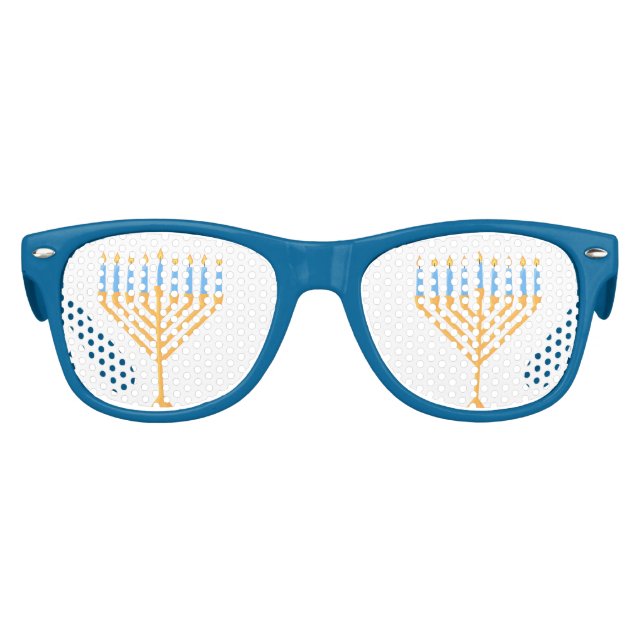Niedliches Hanukkah Party Menorah Blue Retro Sonne Partybrille (Vorderseite)