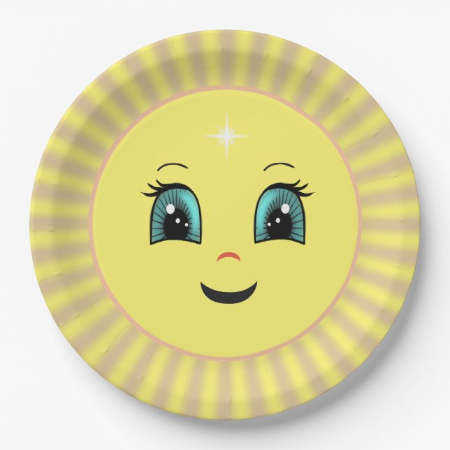 Niedliches Happy Sun Face & Rays Pappteller (Vorderseite)