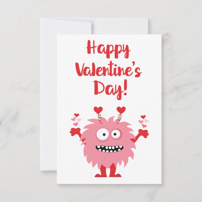 Niedliches Happy Valentine's Day Rosa Cartoon Mons Mitteilungskarte (Vorderseite)