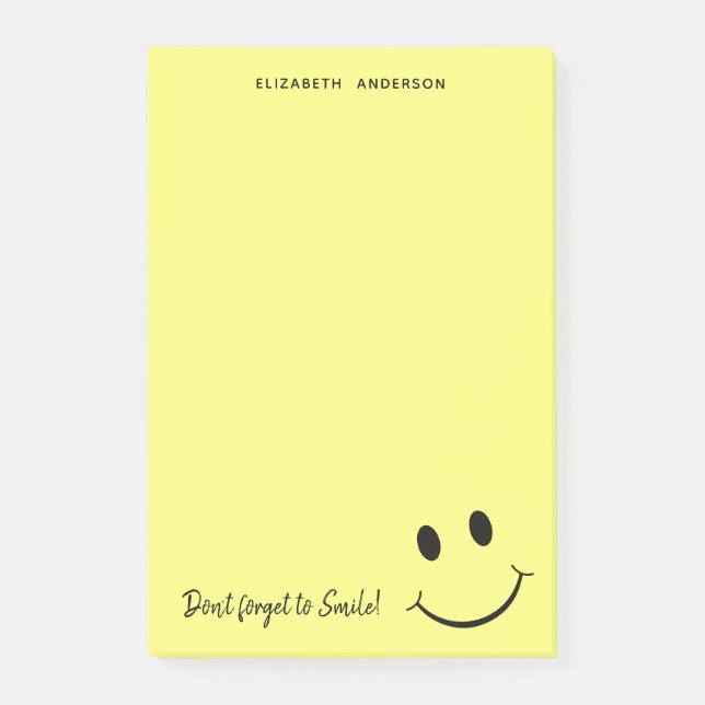 Niedliches Happy Yellow Face Lächeln Personalisier Post-it Klebezettel (Vorderseite)