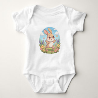 Niedliches Häschen hüpft auf einem Blumenfeld Baby Strampler