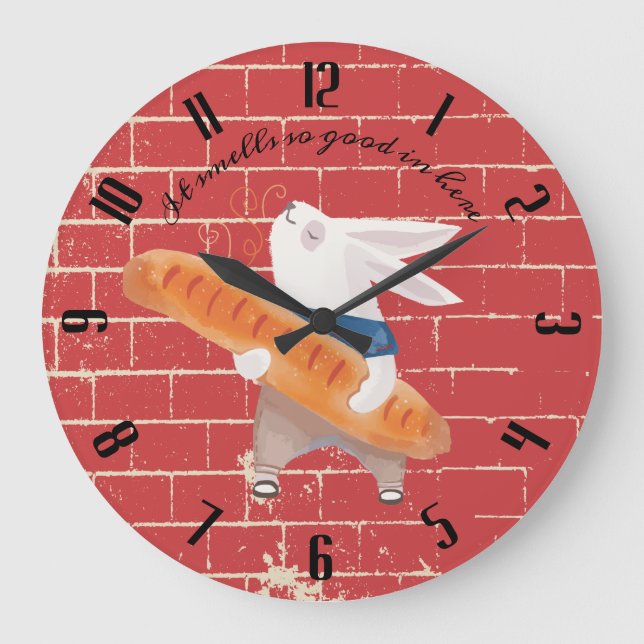 Niedliches Hasen, frisch gebackene Küche Große Wanduhr (Vorderseite)