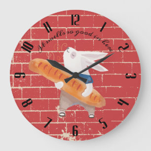 Niedliches Hasen, frisches Backbrot Küche Große Wanduhr