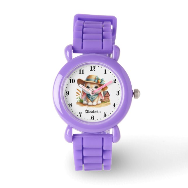 Niedliches Hasen-Hasen-Mädchen hinzufügen Armbanduhr (Vorderseite)