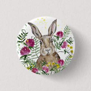 Niedliches Hasen in Aquarellfarben-Blume Button