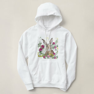Niedliches Hasen in Aquarellfarben-Blume Hoodie