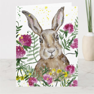 Niedliches Hasen in Aquarellfarben-Blume Karte
