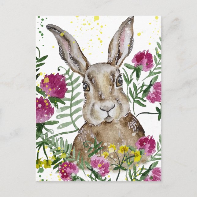 Niedliches Hasen in Aquarellfarben-Blume Postkarte (Vorderseite)