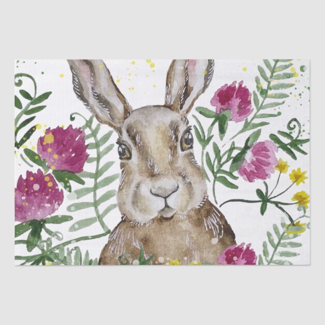 Niedliches Hasen in Aquarellfarben-Blume Seidenpapier (Vorderseite)