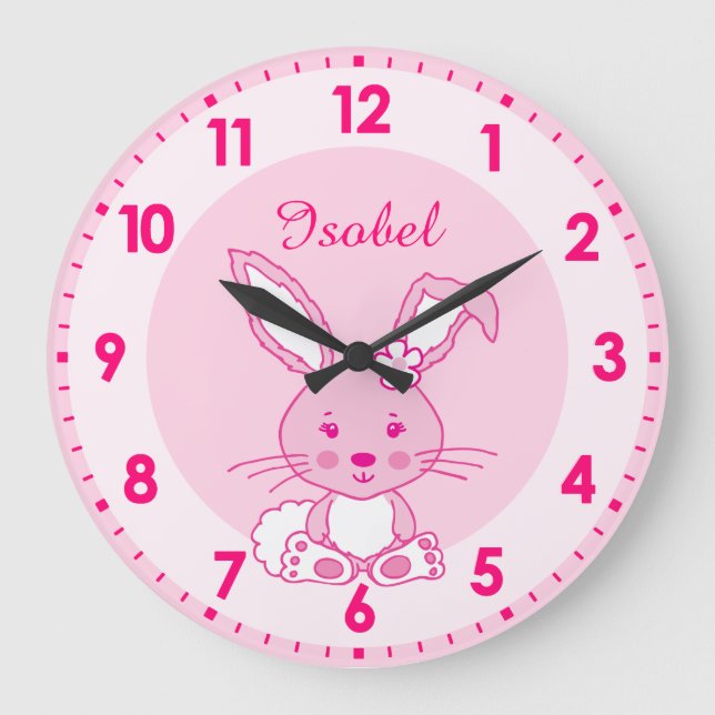 Niedliches Hasen-Kinderzimmer mit Kinderuhr Große Wanduhr (Vorderseite)