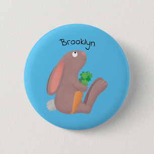 Niedliches Hasen mit KarottenCartoon Button