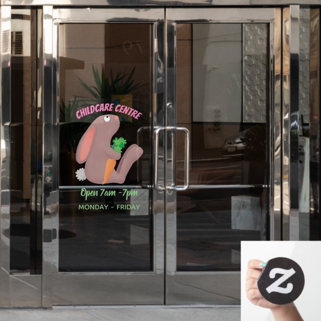 Niedliches Hasen mit KarottenCartoon Fensteraufkleber (Büro Tür)