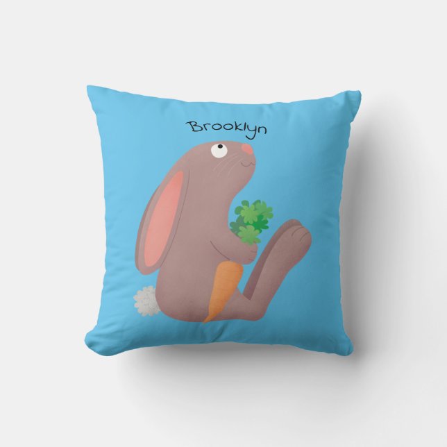 Niedliches Hasen mit KarottenCartoon Kissen (Vorderseite)
