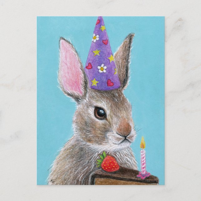 Niedliches Hasen mit Schokoladenkuchen Geburtstag Postkarte (Vorderseite)