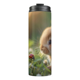 Niedliches Hasen und eine Ladybug auf dem grünen F Thermosbecher