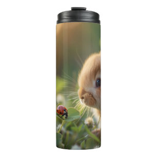 Niedliches Hasen und eine Ladybug auf dem grünen F Thermosbecher