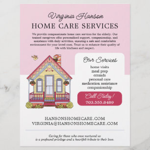 Niedliches Haus Caregiver Caretaker Services Rosa  Flyer