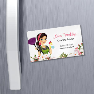 Niedliches Hausreinigungsservice Blumenmädchen Magnetische Visitenkarte