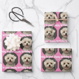 Niedliches Haustier Foto Rosa Happy Geburtstag Geschenkpapier Set