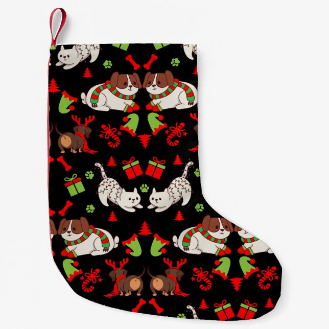 Niedliches Haustier Gemustertes Weihnachtsgeschenk Kleiner Weihnachtsstrumpf (Vorderseite)