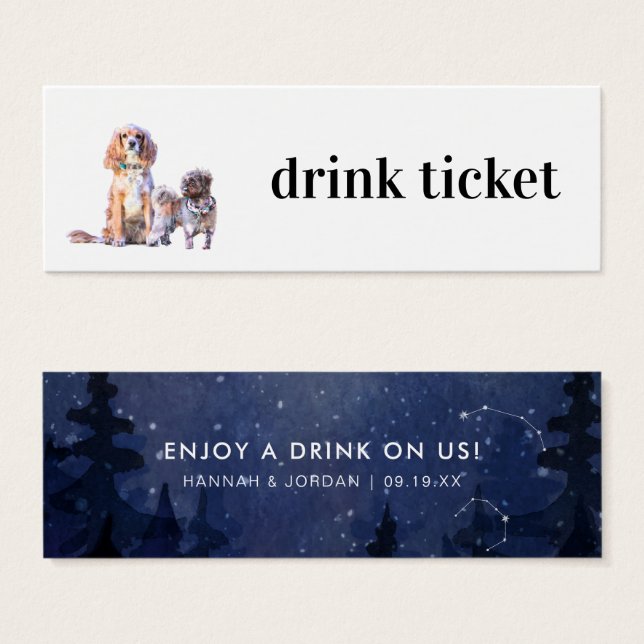 Niedliches Haustier | Hochzeitsgetränk Bar Ticket (Vorne & Hinten)