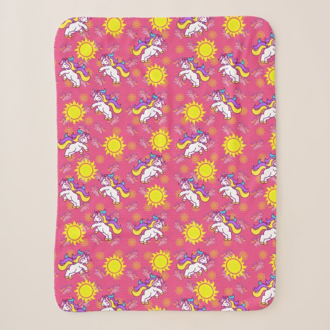 Niedliches, heiß rosa, sonniges Einhornmuster Sherpadecke (Vorderseite)