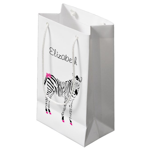 Niedliches heißes Rosa und schwarzer Girly Zebra Kleine Geschenktüte (Vorderseite Schrägansicht)