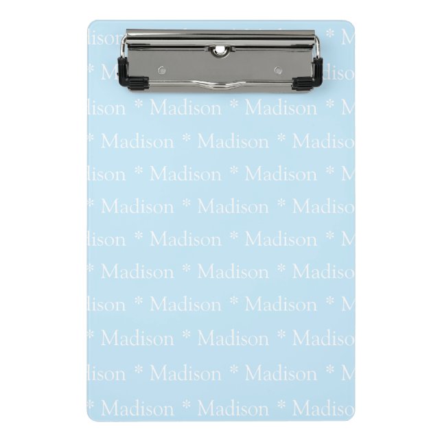 Niedliches hellblaues individuelle Name-Textmuster Mini Klemmbrett (Vorderseite)