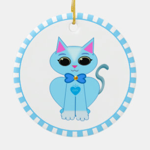 Niedliches hellblaues Kätzchen & blaue Strahlen Keramik Ornament